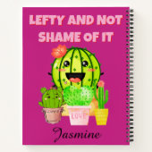 左利きのピンクのカクタス オーダーネーム 学校グッズ ノートブック (裏面)