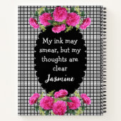 左利きの女の子のギンガムノートブック - 面白い花柄 + 名前 ノートブック (裏面)