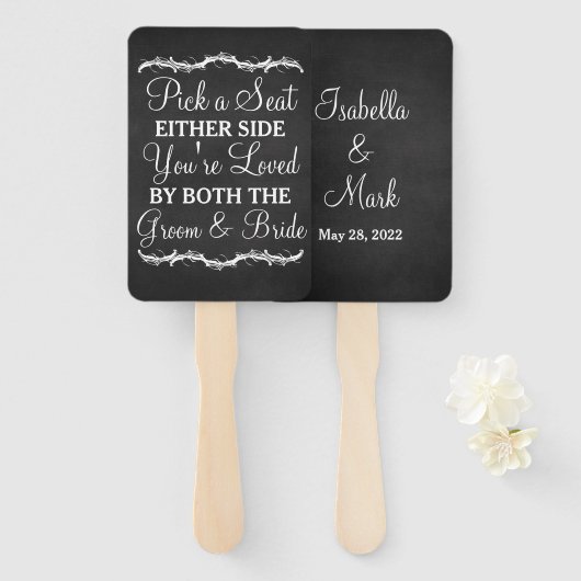 左右の黒板のサインを結婚選ぶ ハンドファン (正面&裏面)