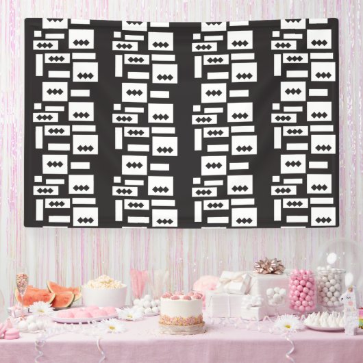 左右対称の白い幾何学的デザインと鮮明な円 横断幕 (パーティー)