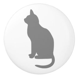 左向きに座る灰色の猫 セラミックノブ