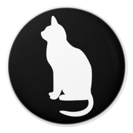 左向きに座る白猫 セラミックノブ