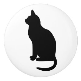 左向きに座る黒猫 セラミックノブ