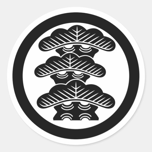 左寄せ三階松丸 家紋 ラウンドシール (正面)