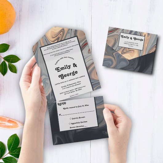 巧モダンみなユニーク抽象芸術結婚の オールインワン招待状