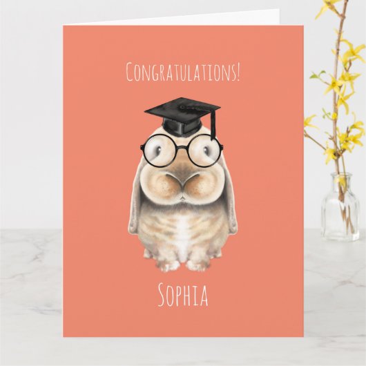 巧妙なバニーパーソナライズされたの卒業カード カード (黄色い花)