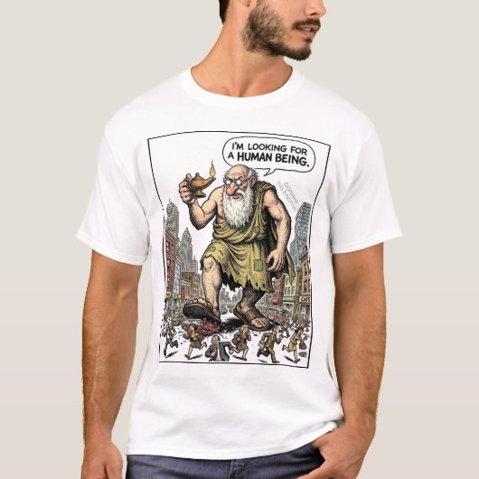 巨人のディオゲネス、人間を探す Tシャツ (正面)