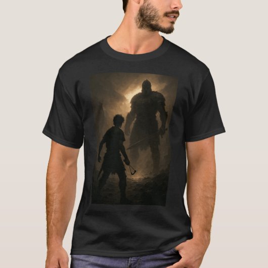 巨人ゴリアテに立ち向かうダビデ 攻撃直前 Tシャツ (正面)