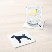 巨人シュナウザー犬黒水色シルエット スクエアペーパーコースター (インサイチュ)