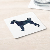 巨人シュナウザー犬黒水色シルエット スクエアペーパーコースター (アングル)