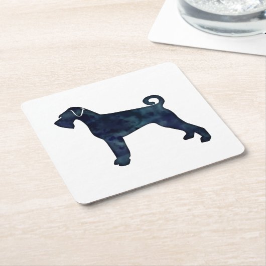 巨人シュナウザー犬黒水色シルエット スクエアペーパーコースター (アングル)