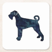 巨人シュナウザー犬黒水色シルエット スクエアペーパーコースター (正面)
