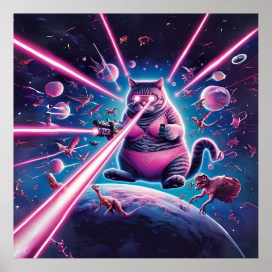 巨大おもしろいな猫と恐竜の宇宙 ポスター (正面)