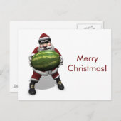 巨大おもしろいメロン付きサンタクロース シーズンポストカード (正面/裏面)