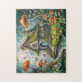 巨大お洒落赤ムスロオとのストリームによるコテージ ジグソーパズル (縦)