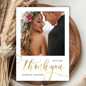 巨大お洒落金ゴールドスクリプト2フォト結婚ズ サンキューカード