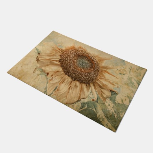 巨大なひまわり草の古ヴィンテージイエローアート ドアマット (アングル)