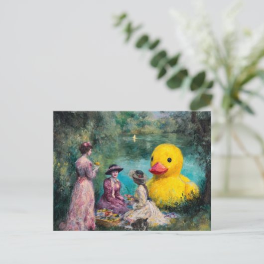 巨大なアヒルが咲く公園での超現実的なピクニック ポストカード (スタンド正面)