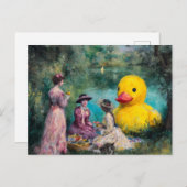 巨大なアヒルが咲く公園での超現実的なピクニック ポストカード (正面/裏面)