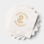 巨大なアールデコアンパサンド結婚カップルのラウンド名 箔ナプキン (インサイチュ (積み重ね))