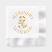 巨大なアールデコアンパサンド結婚カップルのラウンド名 箔ナプキン (正面)