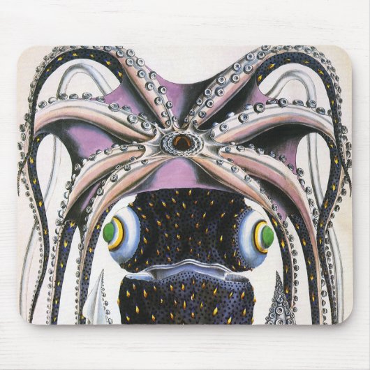 巨大なイイダコまたはタコ、ビンテージの海洋生物動物 マウスパッド (正面)
