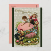 巨大なイースターを持つヴィンテージの子ども ポストカード (正面/裏面)