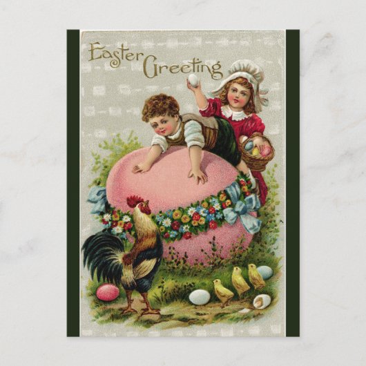巨大なイースターを持つヴィンテージの子ども ポストカード (正面)