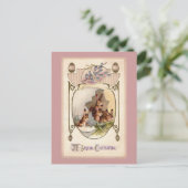 巨大なイースターエッグのアールヌーボーのウサギ シーズンポストカード (スタンド正面)