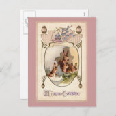 巨大なイースターエッグのアールヌーボーのウサギ シーズンポストカード (正面/裏面)