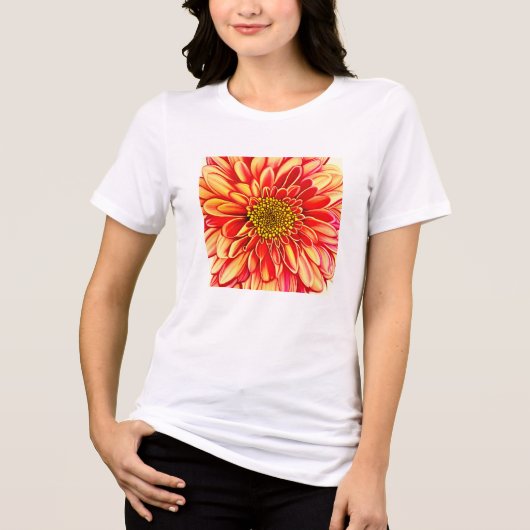 巨大なオレンジと黄金色のアスターの花 トライブレンドＴシャツ (正面)