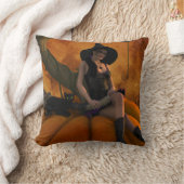 巨大なカボチャの魔女と猫 クッション (ブランケット)