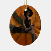 巨大なカボチャの魔女と猫 セラミックオーナメント (右)