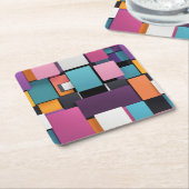 巨大なカラフルな正方形 スクエアペーパーコースター (アングル)