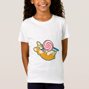 巨大なキャンディポップを持つコーギー Tシャツ