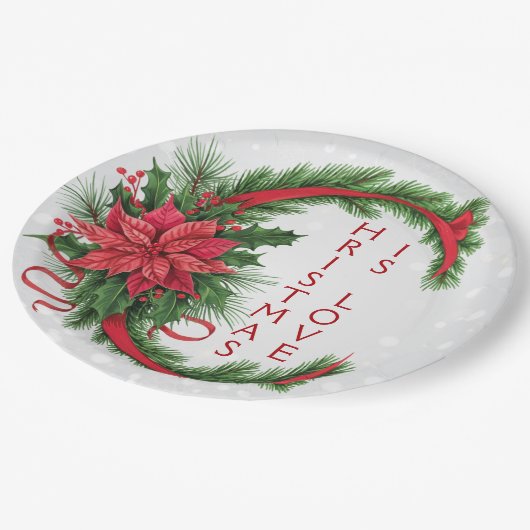 巨大なクリスマスレターCスパークリー白い赤い緑 ペーパープレート (アングル)