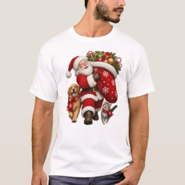 巨大なクリスマス・ストッキングを持つサンタクロース Tシャツ