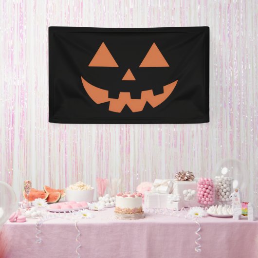 巨大なジャック・オ・ランタン顔のハロウィンカボチャ 横断幕 (パーティー)
