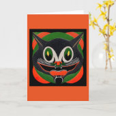 巨大なスマイルの黒猫 カード (黄色い花)