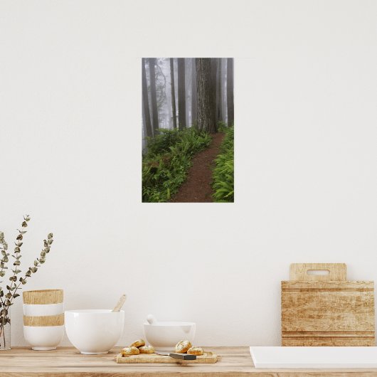 巨大なセコイアの木々を通る道が覆われた ポスター (キッチン)