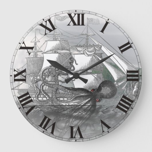 巨大なタコによる攻撃 ラージ壁時計 (正面)