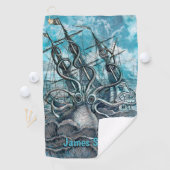 巨大なタコの青い海の怪獣ヨットモノグラム ゴルフタオル (インサイチュ)