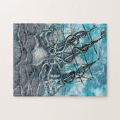 巨大なタコの青い海の怪獣ヨット ジグソーパズル (横)