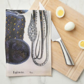 巨大なタコまたはイカ、ビンテージの海洋生物動物 キッチンタオル (四つ折り)