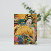 巨大なタコスを持つ喜ばしい女性 ポストカード (スタンド正面)