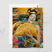 巨大なタコスを持つ喜ばしい女性 ポストカード (正面/裏面)