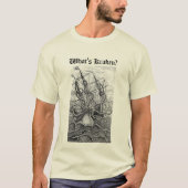 巨大なタコ クラーケンと船 ビンテージ エッチング Tシャツ (正面)
