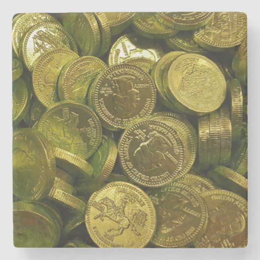 巨大なチョコレート入り金ゴールドコイン ストーンコースター (正面)
