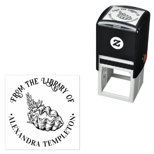 巨大なハマグリの殻とサンゴのライブラリーの本の名前 セルフインキングスタンプ (インサイチュ)