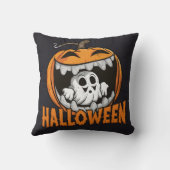 巨大なハロウィーンのカボチャから現れる幽霊 クッション (裏面)